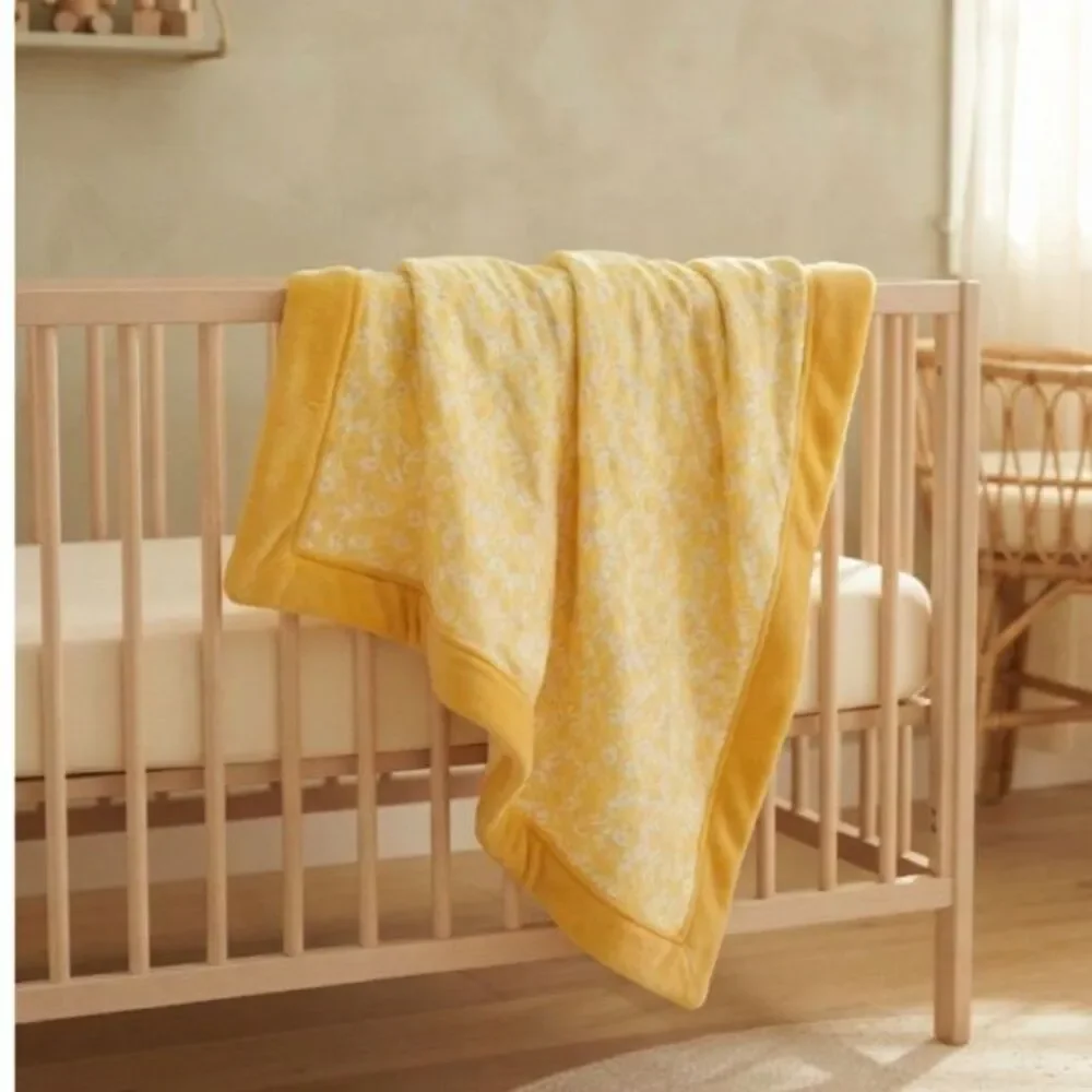 Handmade Flannel & Fleece Baby Blanket – Mustard Yellow Safety Pin Print